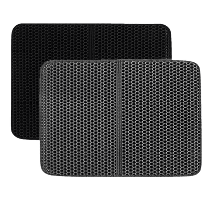 Non-Slip Honeycomb Cat Litter Mat – Water-Resistant Litter Box Mat for Easy Cleaning and Litter Catching, Black/Silver 6