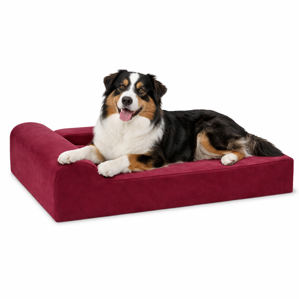 Extra-large orthopedic dog bed featuring cooling fabric, designed for joint support and comfort, with a washable cover for easy maintenance. 2