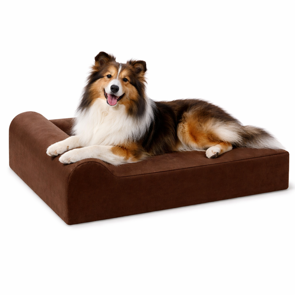 Extra-large orthopedic dog bed featuring cooling fabric, designed for joint support and comfort, with a washable cover for easy maintenance. 5