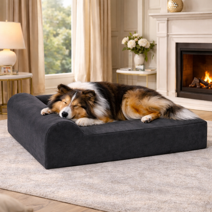 Extra-large orthopedic dog bed featuring cooling fabric, designed for joint support and comfort, with a washable cover for easy maintenance. 7
