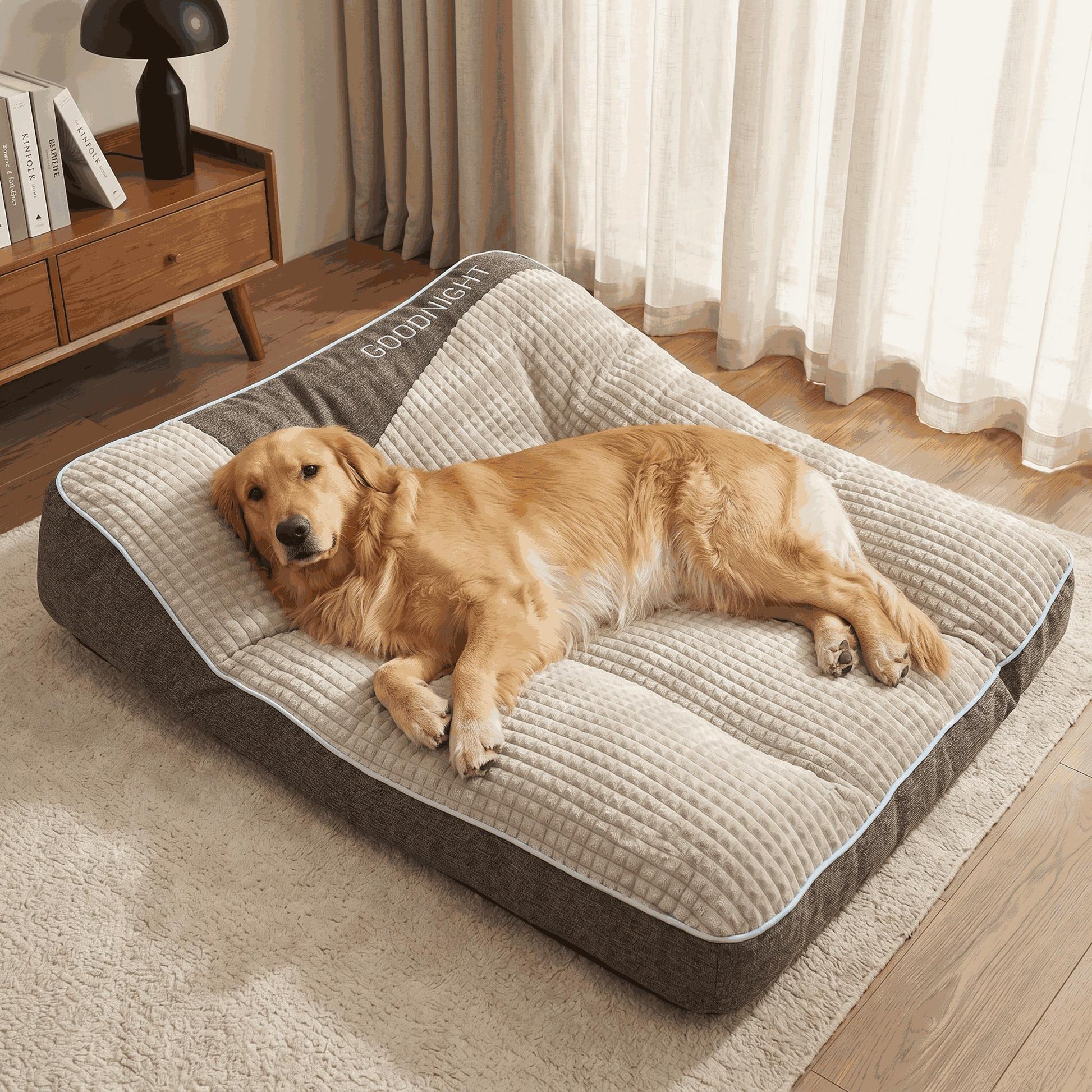 Orthopedic dog bed with washable cover and raised bolsters in XXL sofa style, designed for ultimate comfort and support for large dogs. 0
