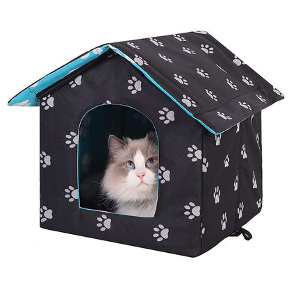 Outdoor Cat House with Self-Warming Pad – Waterproof and Foldable Design 0
