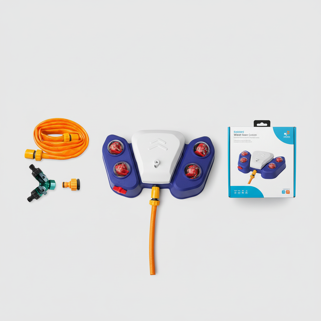 Outdoor dog water play station featuring a pedal-activated flow system and 360° spray, made from durable ABS plastic for endless summer fun. 2