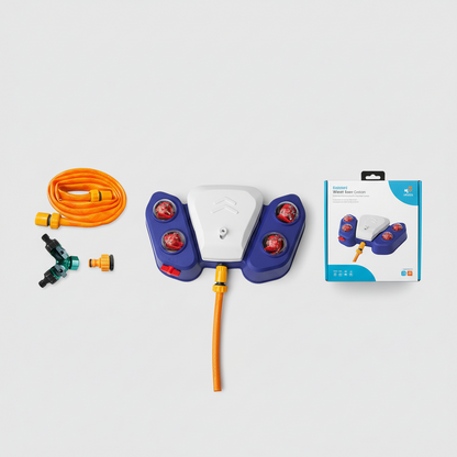 Outdoor dog water play station featuring a pedal-activated flow system and 360° spray, made from durable ABS plastic for endless summer fun. 2