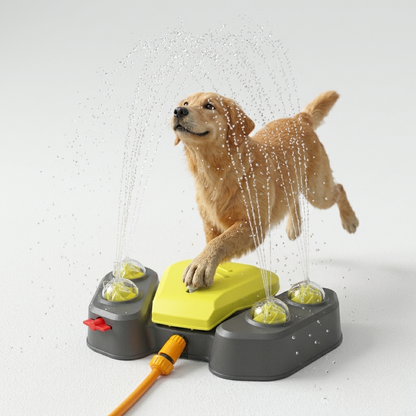 Outdoor dog water play station featuring a pedal-activated flow system and 360° spray, made from durable ABS plastic for endless summer fun. 4