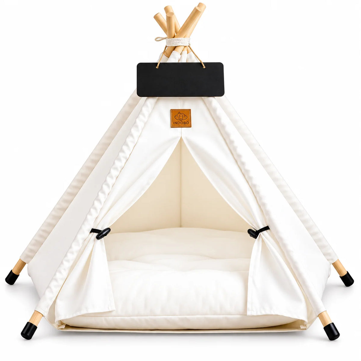 Pet Bed Teepee Tent featuring a soft cushion, designed for cats and small dogs, offering a stylish canvas indoor retreat for cozy relaxation. 7