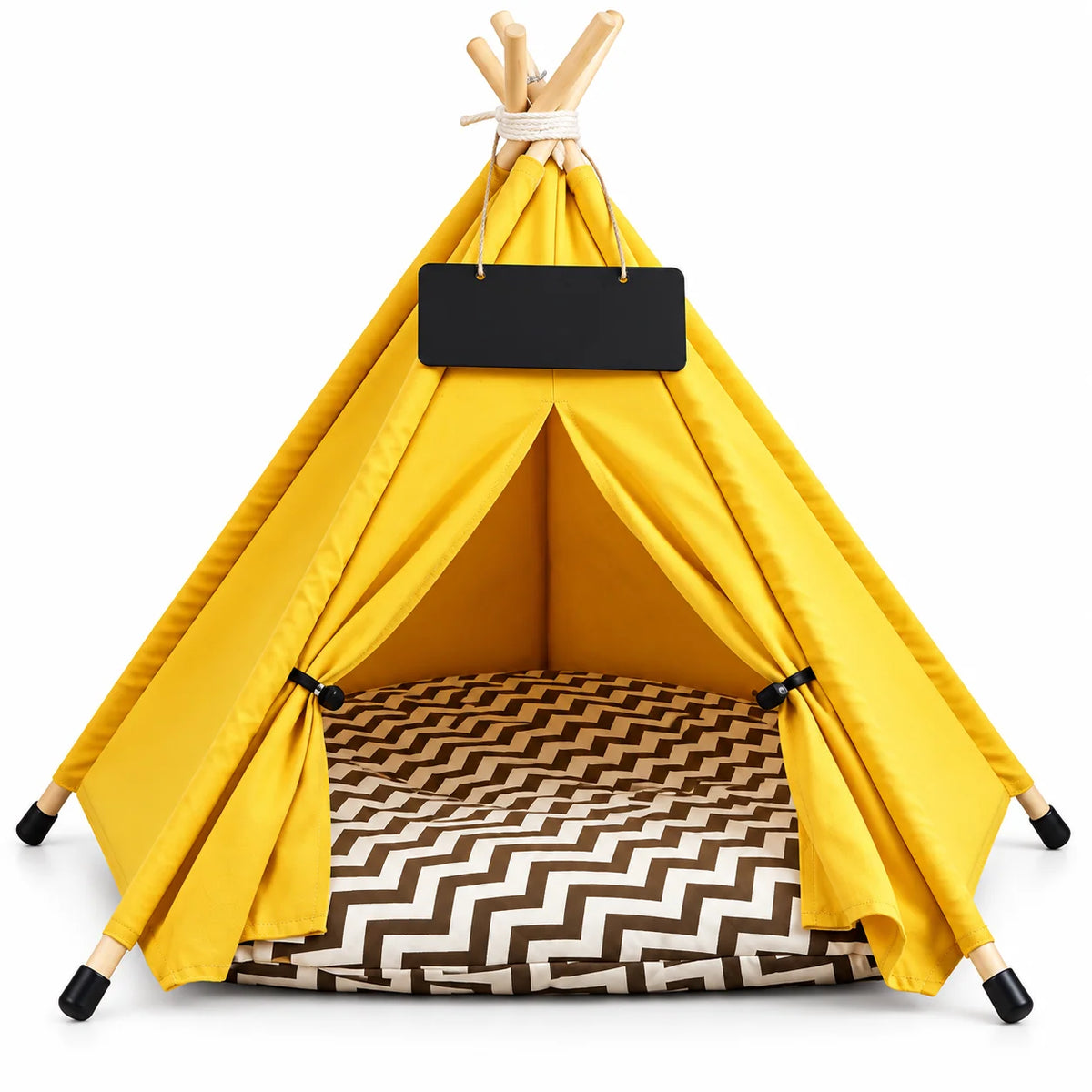 Pet Bed Teepee Tent featuring a soft cushion, designed for cats and small dogs, offering a stylish canvas indoor retreat for cozy relaxation. 8