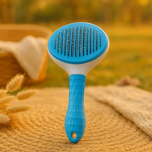 Pet grooming brush with steam function and massage feature, designed as a 3-in-1 deshedding tool for dogs and cats, promoting a healthy 0