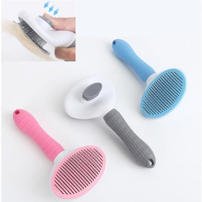Pet grooming brush with steam function and massage feature, designed as a 3-in-1 deshedding tool for dogs and cats, promoting a healthy 1