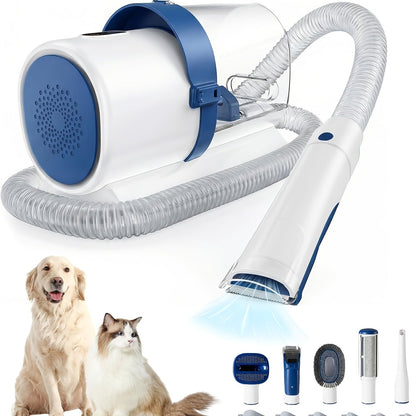 5-in-1 pet grooming kit featuring a vacuum and clippers, designed for easy and efficient grooming of dogs and cats, showcasing a sleek design and 0