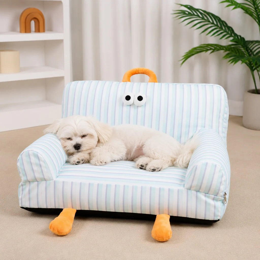 Cozy pet sofa bed for cats and small dogs featuring plush fabric and raised armrests, perfect for indoor lounging. 10