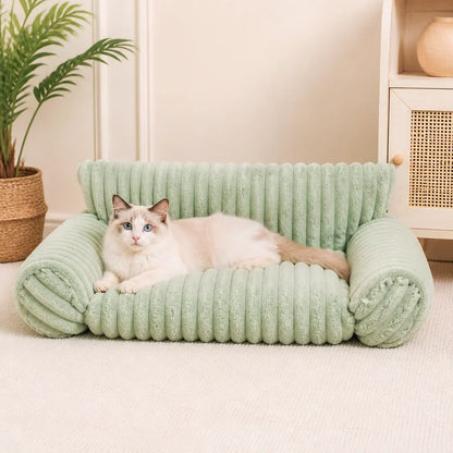 Pet sofa bed with a washable cover and soft side cushions, designed for dogs and cats, offering a plush indoor resting spot for ultimate comfort. 7