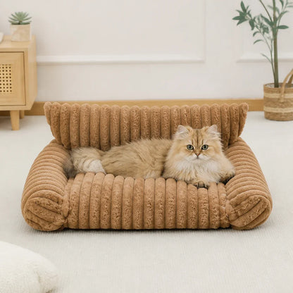 Pet sofa bed with a washable cover and soft side cushions, designed for dogs and cats, offering a plush indoor resting spot for ultimate comfort. 8