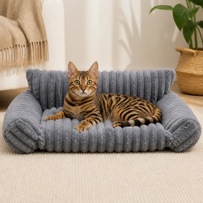 Pet sofa bed with a washable cover and soft side cushions, designed for dogs and cats, offering a plush indoor resting spot for ultimate comfort. 9