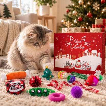 Pet Toy Advent Calendar featuring assorted toys for cats and dogs, designed for a 24-day interactive countdown to the holidays. 4