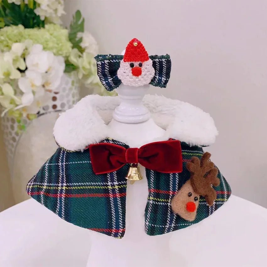 Plaid Christmas Dog Bandana Collar with Hairpin Set – Festive Pet Accessory for Holiday Celebrations 0