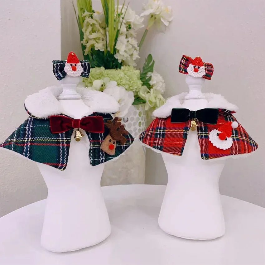 Plaid Christmas Dog Bandana Collar with Hairpin Set – Festive Pet Accessory for Holiday Celebrations 5