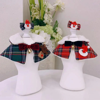 Plaid Christmas Dog Bandana Collar with Hairpin Set – Festive Pet Accessory for Holiday Celebrations 5