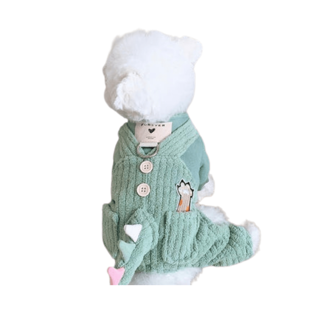 Plush Dinosaur Jumpsuit for Small to Medium Dogs – Cozy Winter Dog Outfit and Fun Puppy Clothes 1