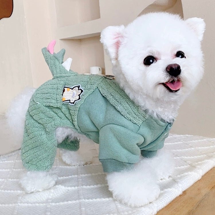 Plush Dinosaur Jumpsuit for Small to Medium Dogs – Cozy Winter Dog Outfit and Fun Puppy Clothes 2