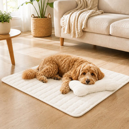Plush dog bed mat with detachable pillow in light gray, featuring a cozy non-slip design suitable for small cats and dogs, measuring 50 x  11