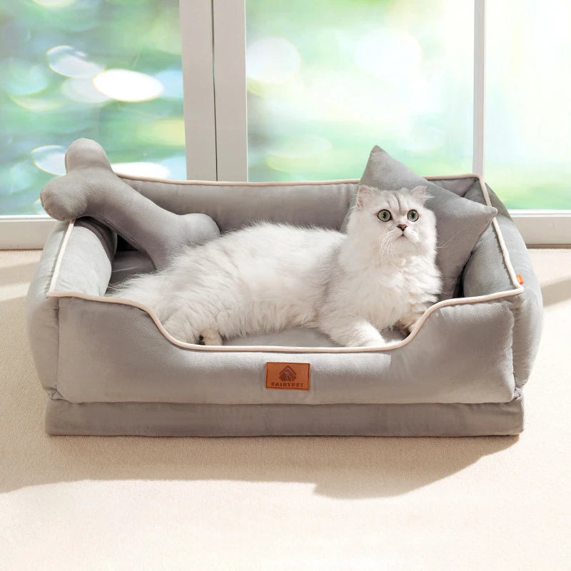 Plush Dog Sofa Bed with Thick Padding and Removable Cushions – Stylish Square Design 1