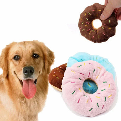 Plush Donut Dog Toy with Squeaker for Small and Medium Dogs – Soft Interactive Chew Toy in Gray/Pink 1