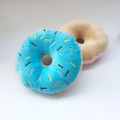 Plush Donut Dog Toy with Squeaker for Small and Medium Dogs – Soft Interactive Chew Toy in Gray/Pink 3