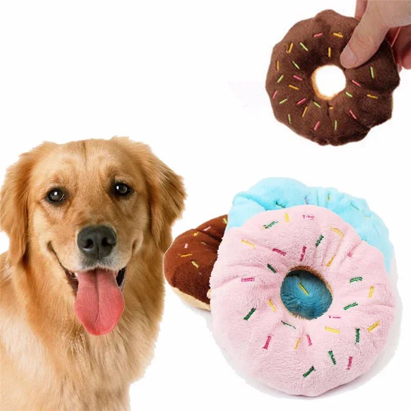 Plush Donut Dog Toy with Squeaker for Small and Medium Dogs – Soft and Interactive 1