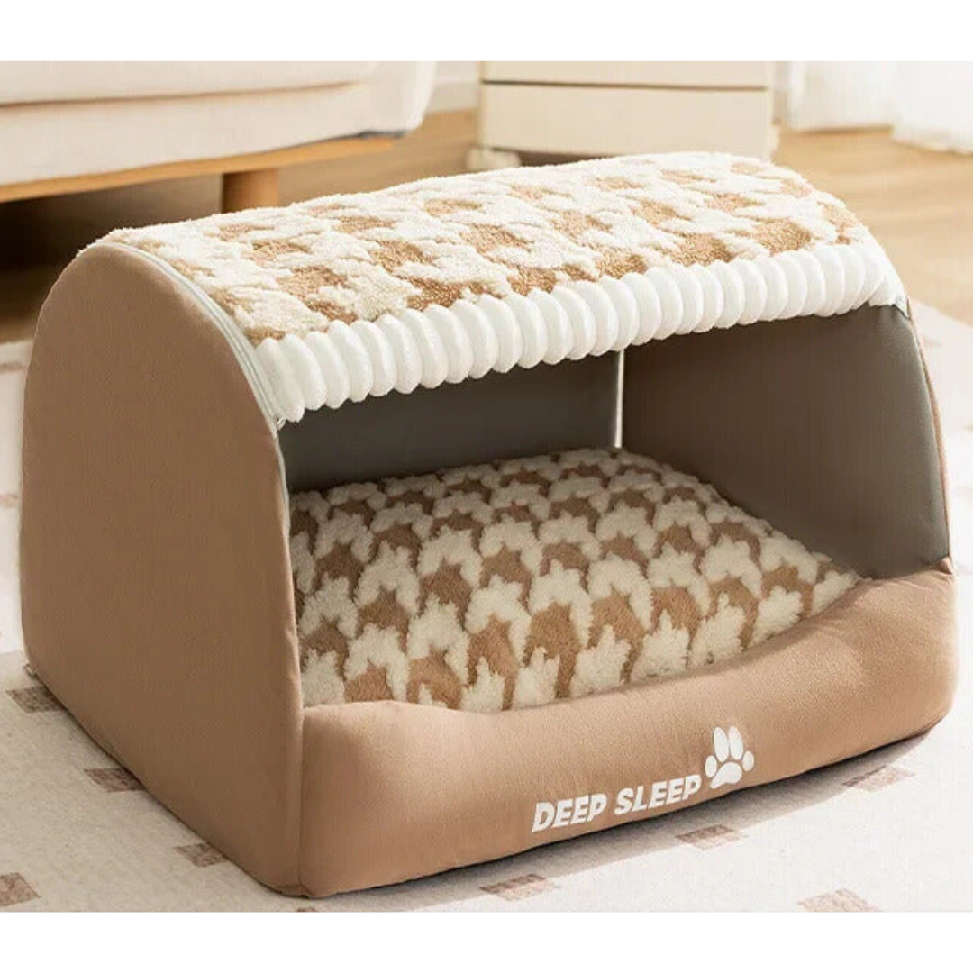 Plush Enclosed Dog House with Washable Cushion for Small to Medium Dogs 0
