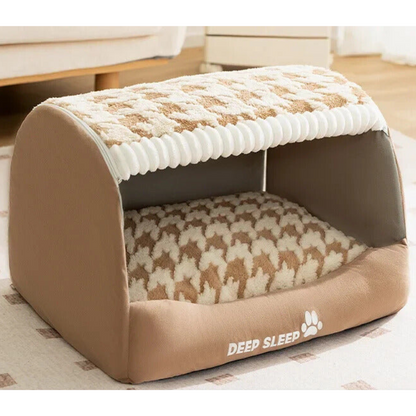 Plush Enclosed Dog House with Washable Cushion for Small to Medium Dogs 0