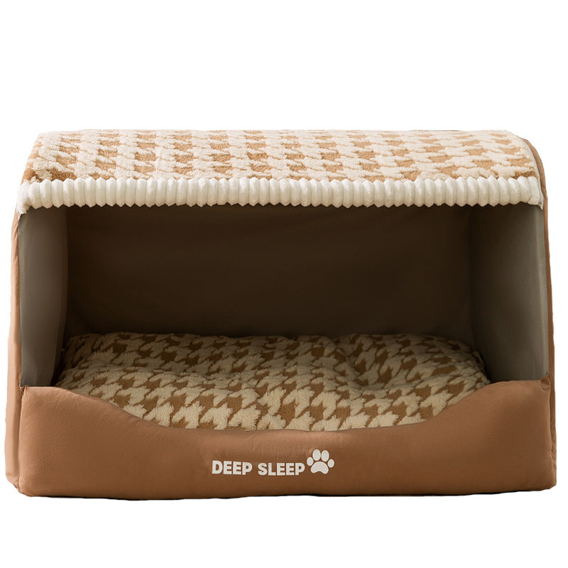 Plush Enclosed Dog House with Washable Cushion for Small to Medium Dogs 2