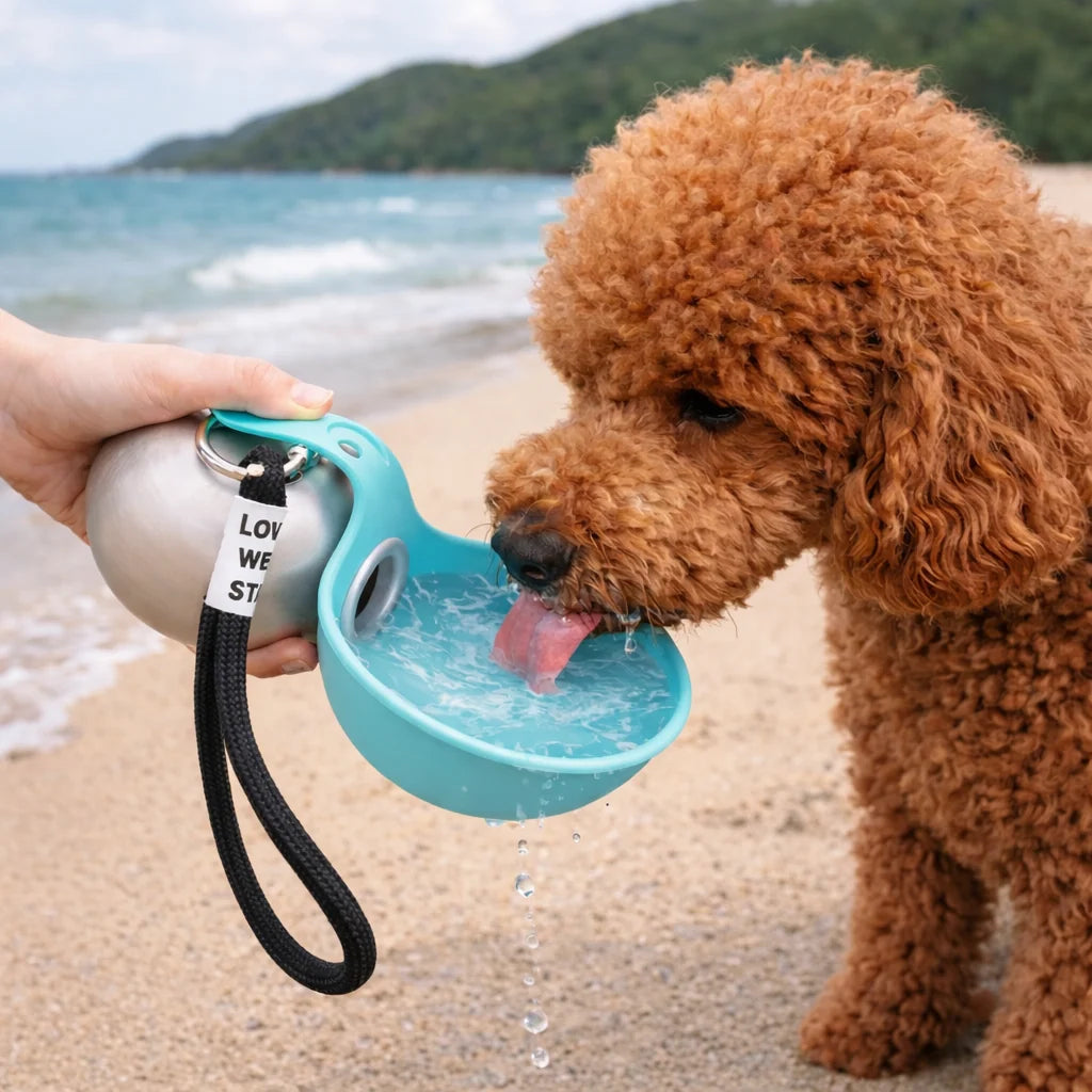 Portable dog water bottle featuring a collapsible bowl and a leak-proof design, perfect for keeping pets hydrated during travel and outdoor adventures. 1