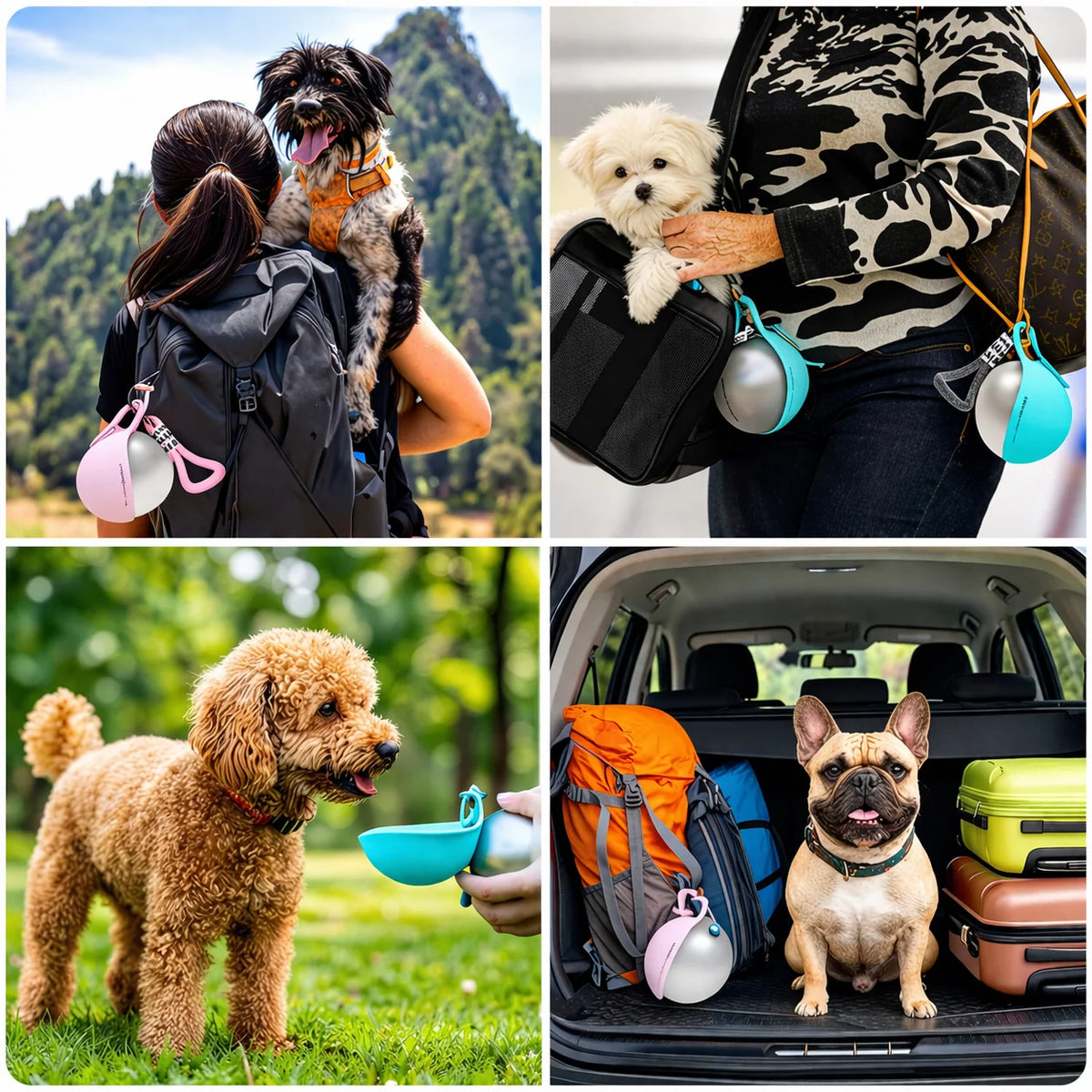Portable dog water bottle featuring a collapsible bowl and a leak-proof design, perfect for keeping pets hydrated during travel and outdoor adventures. 2
