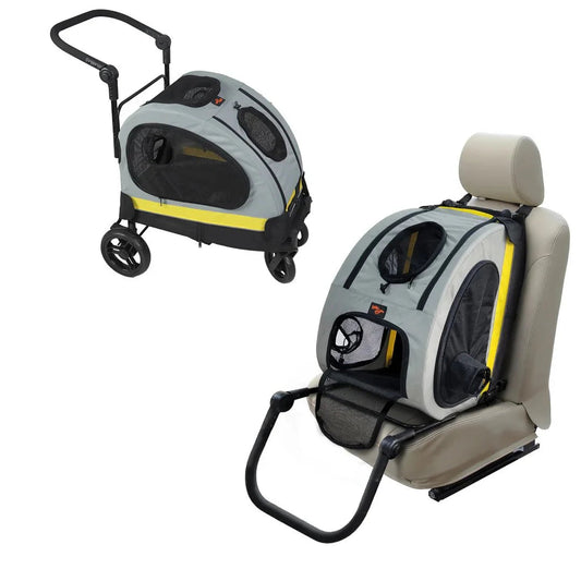Portable Pet Stroller for Small Dogs and Cats - 2-in-1 Light Yellow Travel Gear with Safety Features and Comfortable Interior 0