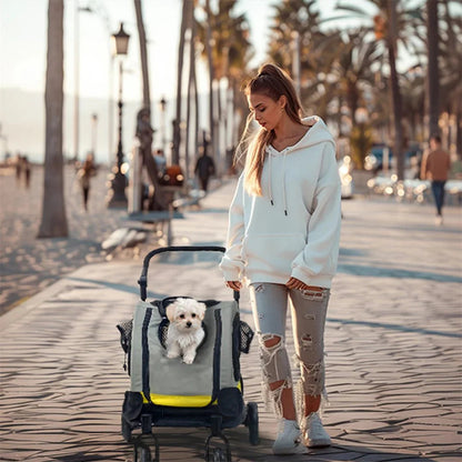 Portable Pet Stroller for Small Dogs and Cats - 2-in-1 Light Yellow Travel Gear with Safety Features and Comfortable Interior 1