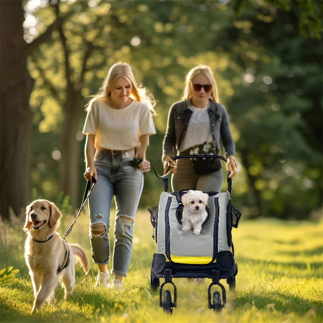 Portable Pet Stroller for Small Dogs and Cats - 2-in-1 Light Yellow Travel Gear with Safety Features and Comfortable Interior 2