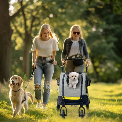 Portable Pet Stroller for Small Dogs and Cats - 2-in-1 Light Yellow Travel Gear with Safety Features and Comfortable Interior 2