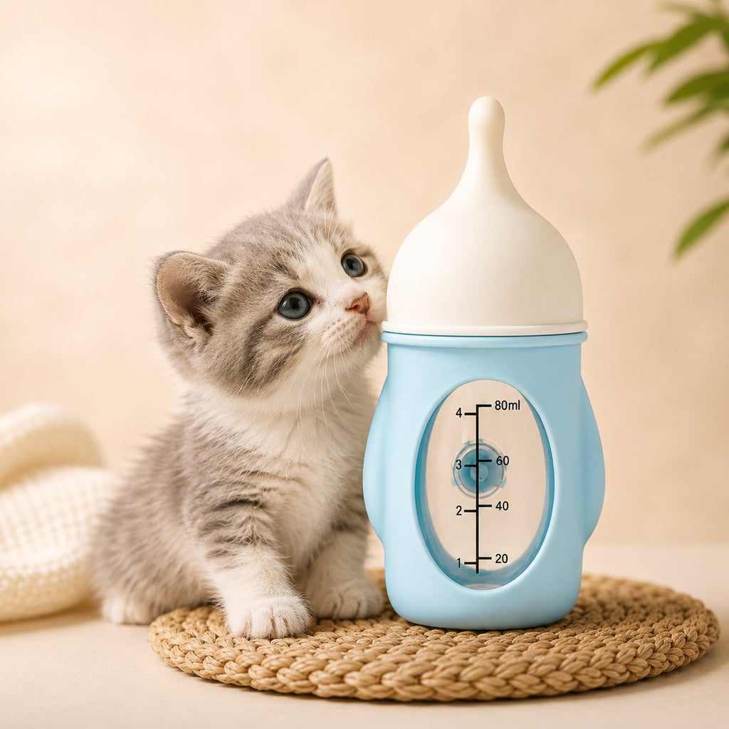 Puppy nurser bottle feeder featuring an anti-choke silicone nipple designed for safe milk feeding of newborn pets. 0