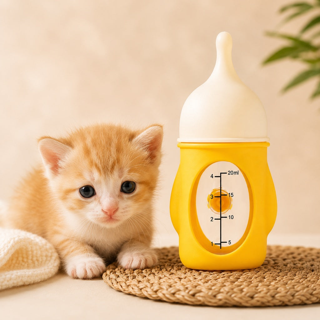 Puppy nurser bottle feeder featuring an anti-choke silicone nipple designed for safe milk feeding of newborn pets. 11