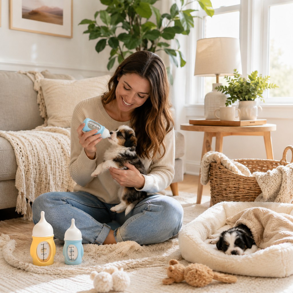 Puppy nurser bottle feeder featuring an anti-choke silicone nipple designed for safe milk feeding of newborn pets. 3