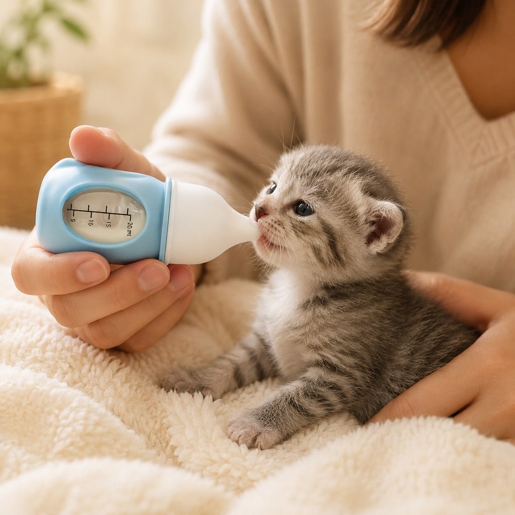 Puppy nurser bottle feeder featuring an anti-choke silicone nipple designed for safe milk feeding of newborn pets. 5