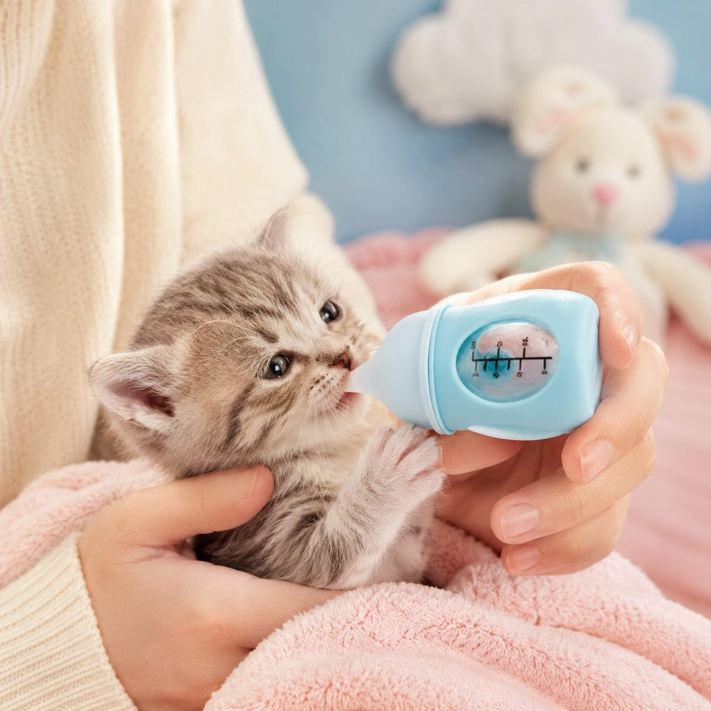 Puppy nurser bottle feeder featuring an anti-choke silicone nipple designed for safe milk feeding of newborn pets. 6