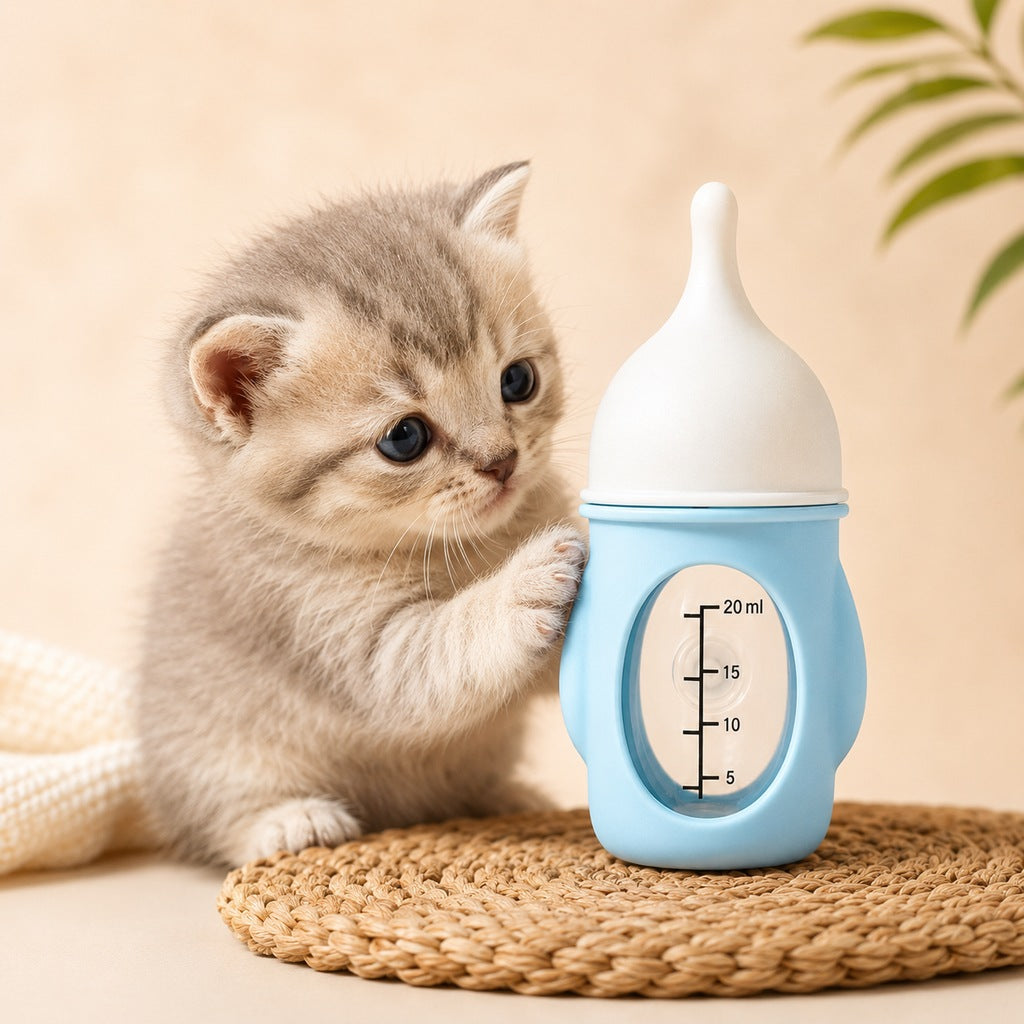 Puppy nurser bottle feeder featuring an anti-choke silicone nipple designed for safe milk feeding of newborn pets. 9