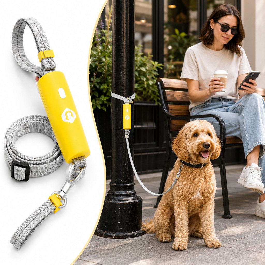 Quick-Tether dog leash featuring a shock-absorbing rope and reflective webbing, adjustable length from 95cm to 160cm, perfect for 0