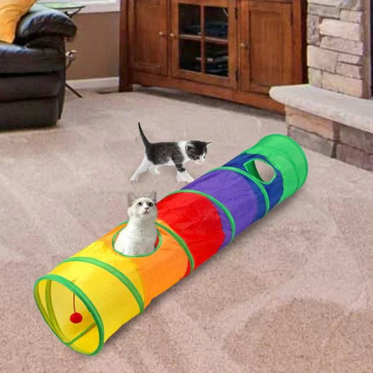 Rainbow Cat Tunnel with Built-In Toy – Foldable Design for Active Play 0