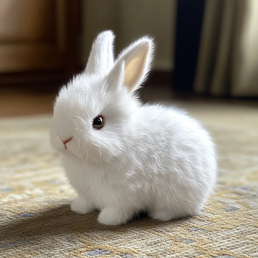 Realistic bunny toy with lifelike movements and soft fur, handcrafted eco-friendly rabbit stuffed animal for kids and collectors. 0