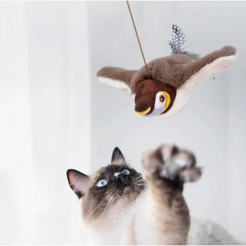 Rechargeable Interactive Plush Bird Cat Toy with Chirping Sounds and Flapping Wings 0