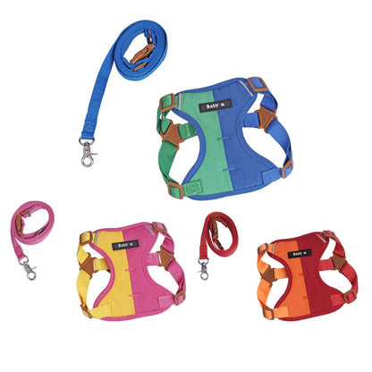 Reflective Adjustable Dog Harness and Leash Set for Small to Medium Dogs – Soft Breathable Polyester, Colorful Design 1