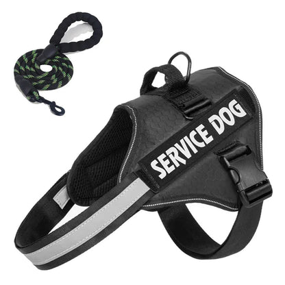 Reflective Adjustable Dog Harness with Service Dog Vest Badge – Durable Polyester for Enhanced Visibility and Comfort 0